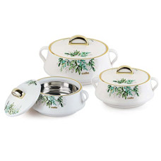 Deals and Offers on - Cello Midas Casserole Gift Set with Inner Steel, 3pc(500ml, 1000ml, 1500ml), White, Standard, (CLO_Midas_3PC_WHT) Deals, Discounts & Offers on - Cello Midas Casserole Gift Set with Inner Steel, 3pc(500ml, 1000ml, 1500ml), White, Standard, (CLO_Midas_3PC_WHT)