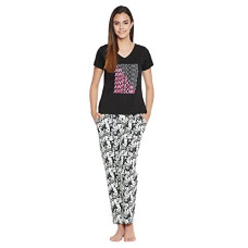 Deals and Offers on Women - Clovia Women's Cotton Printed Short Sleeves T-Shirt - Black Deals, Discounts & Offers on Women - Clovia Women's Cotton Printed Short Sleeves T-Shirt - Black