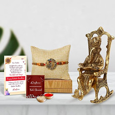 Deals and Offers on - eCraftIndia Designer Peacock Rakhi with Lord Ganesha Idol Reading Book and Sitting On Rocking Chair Showpiece, Roli Chawal Pack, and Raksha Bandhan Greeting Card - Rakhi Deals, Discounts & Offers on - eCraftIndia Designer Peacock Rakhi with Lord Ganesha Idol Reading Book and Sitting On Rocking Chair Showpiece, Roli Chawal Pack, and Raksha Bandhan Greeting Card - Rakhi