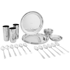 Deals and Offers on - Amazon Brand - Solimo Stainless Steel Dinner Set of 42 Pieces | Mirror Finish I Bhojan Thali Set I Dinnerware Set Deals, Discounts & Offers on - Amazon Brand - Solimo Stainless Steel Dinner Set of 42 Pieces | Mirror Finish I Bhojan Thali Set I Dinnerware Set