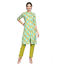 Deals and Offers on Women - anubhutee Women's Rayon Green Geometric Printed Straight Kurta Deals, Discounts & Offers on Women - anubhutee Women's Rayon Green Geometric Printed Straight Kurta