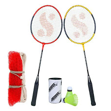 Deals and Offers on - Silver's SB-100 Combo-6 (2 B/Rackets + 2 Pcs Plastic Shuttle + 1pc. Badminton Net Nylon) Red-Yellow Deals, Discounts & Offers on - Silver's SB-100 Combo-6 (2 B/Rackets + 2 Pcs Plastic Shuttle + 1pc. Badminton Net Nylon) Red-Yellow