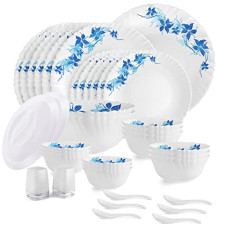 Deals and Offers on - Cello Opalware Dazzle Blue Swirl Dinner Set, 37Pcs, White Deals, Discounts & Offers on - Cello Opalware Dazzle Blue Swirl Dinner Set, 37Pcs, White