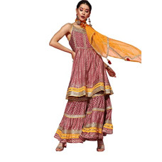Deals and Offers on Women - ishin Women's Art Silk Pink Embroidered Anarkali Peplum Kurta set With Sharara And Dupatta Deals, Discounts & Offers on Women - ishin Women's Art Silk Pink Embroidered Anarkali Peplum Kurta set With Sharara And Dupatta
