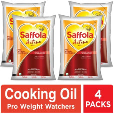 Deals, Discounts & Offers on Food and Health - Saffola Active Refined Cooking Rice Bran & Soyabean Blended Oil Pouch(4 x 1 L)