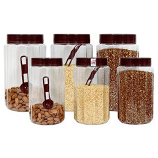 Deals and Offers on - Fun Homes Opal Plastic Airtight Pet Jar Container Set (Set of 6,500,800 ml, Brown) Deals, Discounts & Offers on - Fun Homes Opal Plastic Airtight Pet Jar Container Set (Set of 6,500,800 ml, Brown)