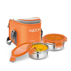 Deals, Discounts & Offers on  - Milton Cube 2 Lunch Box, 300 ml, Set of 2, Orange