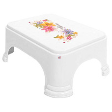 Deals and Offers on Furniture - Fun Homes Floral Print Plastic Bathroom Stool, White, pack of 1 Deals, Discounts & Offers on Furniture - Fun Homes Floral Print Plastic Bathroom Stool, White, pack of 1