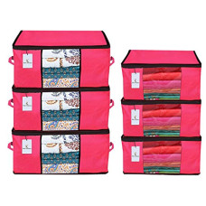 Deals and Offers on - Kuber Industries Non Woven 3 Pieces Saree Cover and 3 Pieces Underbed Storage Bag, Cloth Organizer Deals, Discounts & Offers on - Kuber Industries Non Woven 3 Pieces Saree Cover and 3 Pieces Underbed Storage Bag, Cloth Organizer