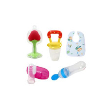 Deals, Discounts & Offers on Baby Care - Fruit Feeder Pacifier (1 Pcs) with 1 PCS Silicone Baby Food Dispensing Spoon 90ML and 1 pcs Fruit Teether 1pcs Finger Brush 1 pcs Baby bib (5 PCS Multi Combo)