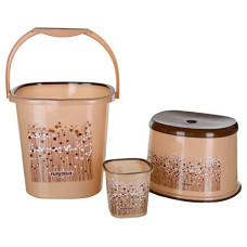 Deals, Discounts & Offers on  - Nayasa Funk Square Plastic DLX Bucket, Mug, Stool Bathroom Set (Brown, 3 Pcs, 1.5L)