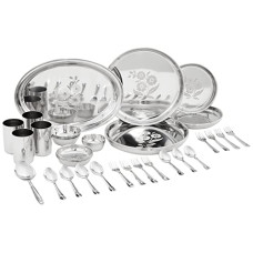 Deals, Discounts & Offers on  - Amazon Brand - Solimo 42 Pieces Laser Print Stainless Steel Dinner Set