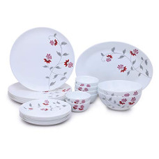 Deals, Discounts & Offers on  - Larah by Borosil - Moon Series, Flower Pot 21 Pieces Opalware Dinner Set, White