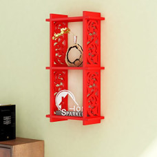 Deals, Discounts & Offers on Furniture - Home Sparkle 2 Pocket Carved Engineered Wood Wall Shelf (34 cm x 13 cm x 61 cm, Red)