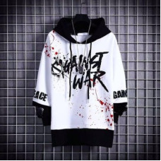 Deals, Discounts & Offers on  - [Size S] Lieo TrendMen Typography Hooded Neck Cotton Blend White T-Shirt