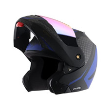 Deals, Discounts & Offers on  - Vega Crux Dx Checks Flip-Up Full Face Helmet Dull Black Blue, Size: M(57-58 cm)