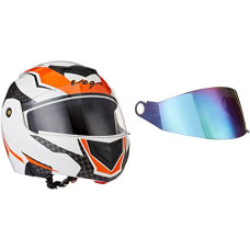 Deals, Discounts & Offers on  - Vega Crux Dx Checks Flip-Up Full Face Helmet White Orange, Size: M(57-58 cm)