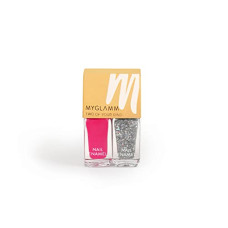 Deals, Discounts & Offers on Beauty Care - MyGlamm Two Of Your Kind Nail Enamel Duo Glitter Collection-Carnival Crush (Hot Pink + Silver Glitter)-| Long-Lasting Gel Finish Nail Polish Set |