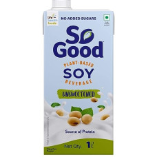 Deals, Discounts & Offers on  - So Good Plant Based Soy Beverage Unsweetened 1 L | Lactose Free | No Added Sugar | Gluten Free | No Preservatives | Zero Cholesterol | Dairy Free |Non GMO Soybean