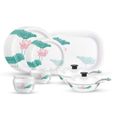 Deals, Discounts & Offers on  - Milton Lissome Round Melamine Dinner Set of 31 Pcs, Lotus, Ivory
