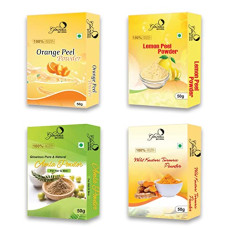 Deals, Discounts & Offers on Beauty Care - glowious Combo Pack of 4 (Orange Peel, Kasturi Turmeric, Lemon Peel & Amla Powder) 200gms (50gX4)