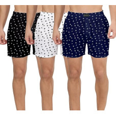 Deals, Discounts & Offers on Men - Alenza Mens Pure Cotton Boxer Shorts in Different Color (Black White Blue) (Pack of 1 Piece)