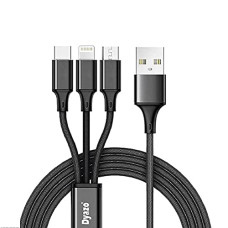 Deals, Discounts & Offers on  - Dyazo 2.4 Amp 1 Meter Nylon Braided 3 In 1 Mobile Charging Usb Cable Compatible For All Smartphone, Iphones And Type C Devices,(Black)