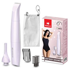 Deals, Discounts & Offers on Health & Personal Care - Havells FD5004 4-in-1 Lady Body Groomer - Bikini & Eyebrow Trimmer with Protective Combs, Rechargeable, Comes wth Pouch (Purple)