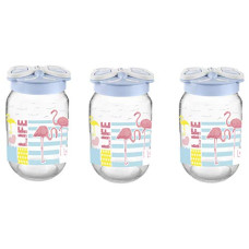 Deals and Offers on - SignoraWare Glass Jar with Handle, 425 ml,Set of 3, Blue Deals, Discounts & Offers on - SignoraWare Glass Jar with Handle, 425 ml,Set of 3, Blue