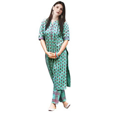 Deals, Discounts & Offers on Women - GoSriKi Women's Cotton Straight Kurta with Pant (DISINI MULTI)