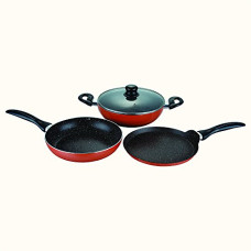 Deals, Discounts & Offers on Cookware - Wonderchef Athena Aluminium Non-Stick Cookware Set of 4 | Kadhai with Glass Lid 24cm, Fry Pan 24cm & Dosa Tawa 25cm | Induction Friendly Cookware | Cool Touch Bakelite Handle | Pure Grade Aluminium | PFOA Free | 2 Year Warranty | Brown