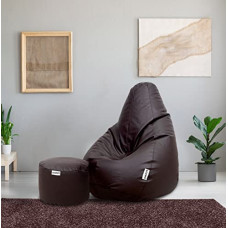 Deals, Discounts & Offers on Furniture - Amazon Brand - Solimo Leatherette 3XL Bean Bag with Footrest, Ready to Use, Filled with Beans (Brown)