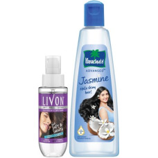 Deals and Offers on - Parachute Advansed Jasmine Coconut Hair Oil, Shiny, Strong Hair & Livon Hair Serum Deals, Discounts & Offers on - Parachute Advansed Jasmine Coconut Hair Oil, Shiny, Strong Hair & Livon Hair Serum