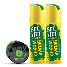 Deals and Offers on Beauty Care - Set Wet Styling Fibre Hair Wax, Strong Hold, Extra Volume, 60g & Charm Avatar Deodorant & Body Spray Perfume For Men, 150 ml (Pack of 2) Deals, Discounts & Offers on Beauty Care - Set Wet Styling Fibre Hair Wax, Strong Hold, Extra Volume, 60g & Charm Avatar Deodorant & Body Spray Perfume For Men, 150 ml (Pack of 2)