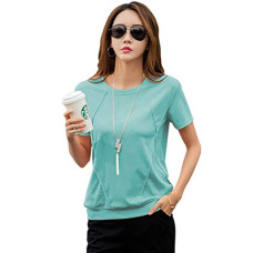 Deals, Discounts & Offers on Women - [Sizes S, M, L, XL, 2XL] EYEBOGLER Women's Striped Regular fit T-Shirt (T335HS_Green M) EYEBOGLERWomentunicT-Shirt