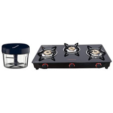 Deals and Offers on - Butterfly Smart Glass Stainless Steel Open 3 Burner Gas Stove & Premium Vegetable Chopper (600 ml) Deals, Discounts & Offers on - Butterfly Smart Glass Stainless Steel Open 3 Burner Gas Stove & Premium Vegetable Chopper (600 ml)