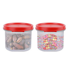 Deals, Discounts & Offers on  - Cutting EDGE Smart Slim Storage Air-Tight & Leak Resistant Plastic Round Modular Container For Juice, Snacks, Spices, Dry Fruits, Stackable, BPA Free, Refrigerator Safe (250 ML,Set of 2,Red)