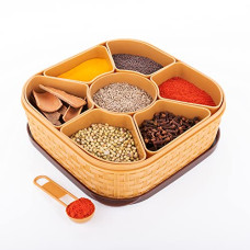 Deals and Offers on - Primelife Plastic Square 7 Sections Multipurpose Masala Rangoli Dabba Box Set, Spice Box Set - Brown (Masala Box - 7 in 1) Deals, Discounts & Offers on - Primelife Plastic Square 7 Sections Multipurpose Masala Rangoli Dabba Box Set, Spice Box Set - Brown (Masala Box - 7 in 1)