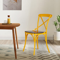 Deals, Discounts & Offers on Furniture - Amazon Brand - Solimo Tortel Chair with Wooden Seat (Iron, Yellow, 2 Pieces)