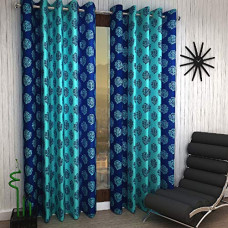 Deals and Offers on - Home Sizzler 2 Piece Flower Damask Eyelet Polyester Door Curtains - 7 Feet, Blue Deals, Discounts & Offers on - Home Sizzler 2 Piece Flower Damask Eyelet Polyester Door Curtains - 7 Feet, Blue
