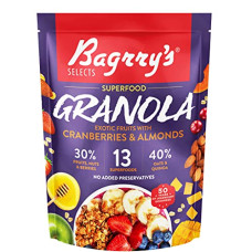 Deals and Offers on - Bagrrys Superfood Granola Exotic Fruits with Cranberries & Almonds 400gm Pouch | 30% Fruit & Nut | 40% Oats & Quinoa | Breakfast Cereals Deals, Discounts & Offers on - Bagrrys Superfood Granola Exotic Fruits with Cranberries & Almonds 400gm Pouch | 30% Fruit & Nut | 40% Oats & Quinoa | Breakfast Cereals