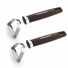 Deals, Discounts & Offers on  - Signoraware Y Shape Peeler (Brown Handle) 6.5 inch, Set of 2, Silver, Standard