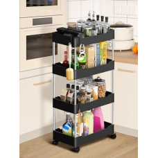 Deals, Discounts & Offers on Home Improvement - AEXONIZ Plastic Kitchen Storage Trolley Rack with Caster Wheels,Rolling Utility Cart Slide Out Storage Shelves Space Saving Home Storage Organizer Racks,Black(4 Layer-Black Color)