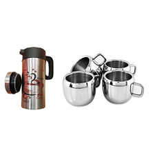 Deals and Offers on - Dynore Set of Insulated Flask Hot & Cold Thermus and 4 Double Wall Steel Apple Tea Cups Deals, Discounts & Offers on - Dynore Set of Insulated Flask Hot & Cold Thermus and 4 Double Wall Steel Apple Tea Cups