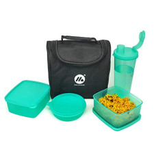 Deals and Offers on - Mahaware Feast Plastic Lunch Box Set with Insulated Lunch Bag, Set of 4, Green Deals, Discounts & Offers on - Mahaware Feast Plastic Lunch Box Set with Insulated Lunch Bag, Set of 4, Green