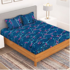 Deals, Discounts & Offers on  - Bedspun 150 TC Microfiber Double Floral Flat Bedsheet(Pack of 1, Blue)