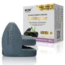 Deals, Discounts & Offers on  - WOW Skin Science Activated Bamboo Charcoal Bathing Soap - with Bamboo Charcoal Powder - Super Value Pack of 3-Skin-Friendly with 5.5 pH-No Artificial Colors, Parabens, Mineral Oil etc- 225g (75g X 3)