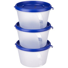 Deals, Discounts & Offers on  - Amazon Brand - Solimo Nestable & Stackable Polypropylene Container Set, Round, 750 ml, Set of 3, Blue