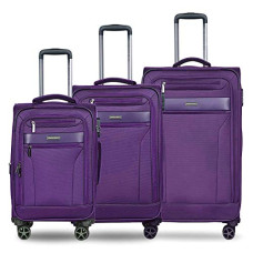 Deals, Discounts & Offers on  - Nasher Miles Berlin Expander Soft-Sided Polyester Luggage Set of 3 Purple Trolley Bags (55, 65 & 75 cm)
