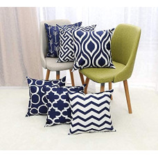 Deals, Discounts & Offers on  - TOS Jute Printed Cushion Cover (Pack of 5, 40 cm*40 cm, Dark Blue Colour)
